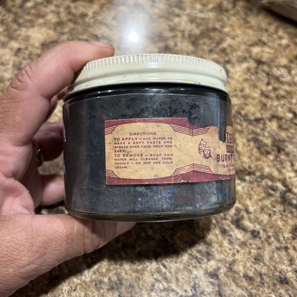 Vtg 1950s Stein's Black Theatrical Paste Make-up Pure Burnt Cork Collectible Jar - Picture 3 of 14